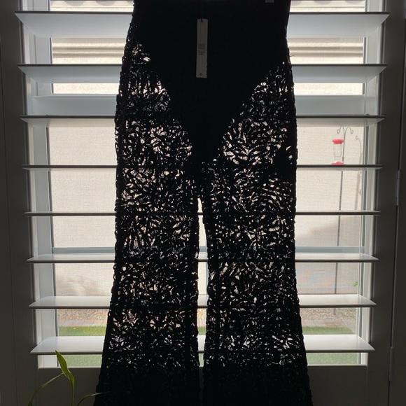 NWT ASOS LUXE Black Off Shoulder Crop Top & Wide Leg Sheer Lace Trousers Size 2 - Picture 12 of 15
